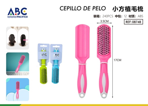 [08748] Nuevo cepillo rectangular cerdas de plástico y mango redondo 3 colores 17*3.5cm