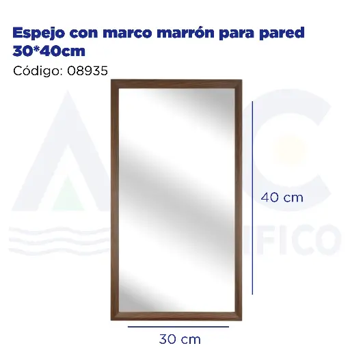 [08935] Espejo con marco marrón para pared 30*40cm