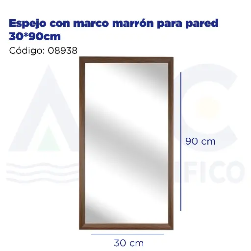 [08938] Espejo con marco marrón para pared 30*90cm