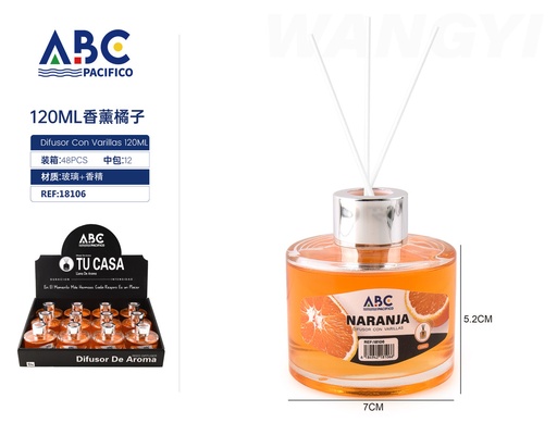 [18106] Difusor de aroma con 3 varillas, aroma Naranjas 120ml