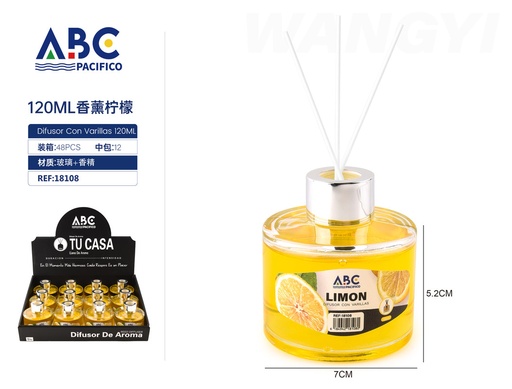 [18108] Difusor de aroma con 3 varillas, aroma Limón 120ml