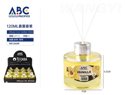 [18109] Difusor de aroma con 3 varillas, aroma Vainilla 120ml