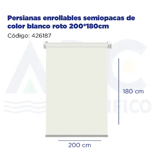 [426187] Persianas enrollables semiopacas de color blanco roto 200*180cm