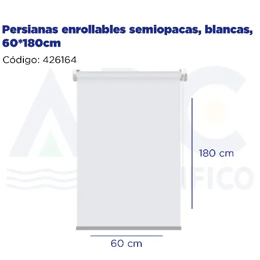 [426164] Persianas enrollables semiopacas, blancas, 60*180cm