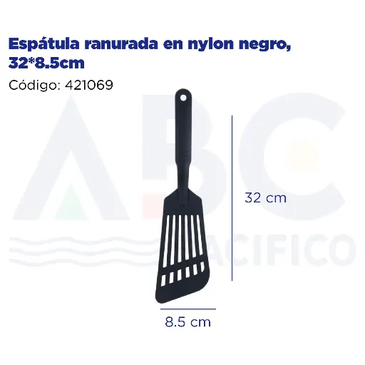 [421069] Espátula ranurada en nylon negro, 32*8.5cm