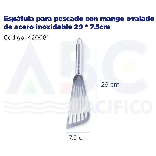 [420681] Espátula para pescado con mango ovalado de acero inoxidable 29 * 7.5cm