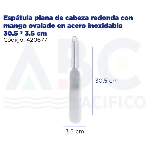 [420677] Espátula plana de cabeza redonda con mango ovalado en acero inoxidable 30.5 * 3.5 cm