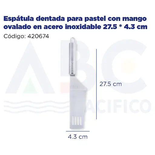 [420674] Espátula dentada para pastel con mango ovalado en acero inoxidable 27.5 * 4.3 cm