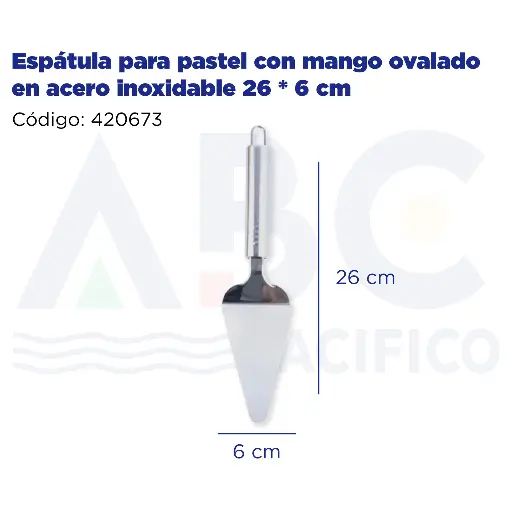 [420673] Espátula para pastel con mango ovalado en acero inoxidable 26 * 6 cm