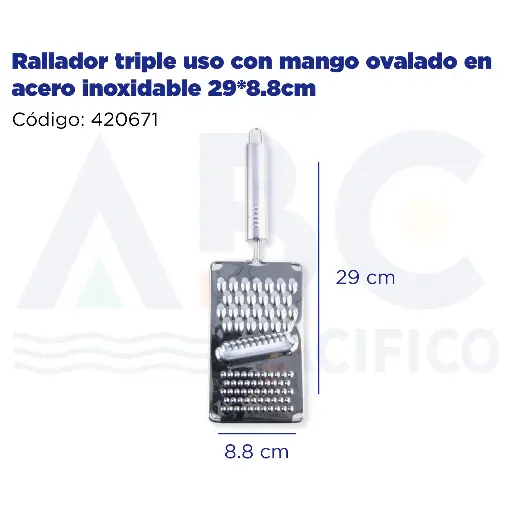 [420671] Rallador triple uso con mango ovalado en acero inoxidable 29*8.8cm