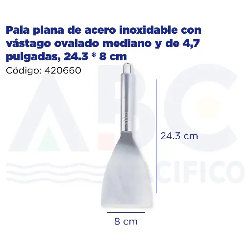 [420660] Pala plana de acero inoxidable con vástago ovalado mediano y de 4,7 pulgadas, 24,3 * 8 cm