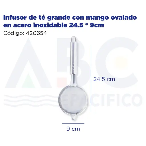 [420654] Infusor de té grande con mango ovalado en acero inoxidable 24.5 * 9cm