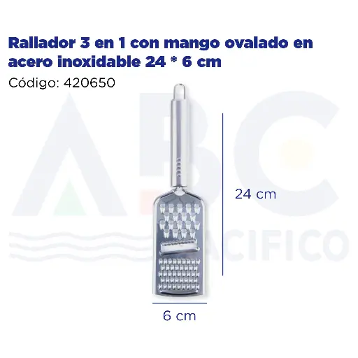 [420650] Rallador 3 en 1 con mango ovalado en acero inoxidable 24 * 6 cm