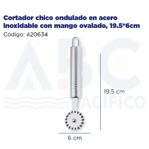[420634] Cortador chico ondulado en acero inoxidable con mango ovalado, 19.5*6cm