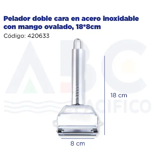 [420633] Pelador doble cara en acero inoxidable con mango ovalado, 18*8cm