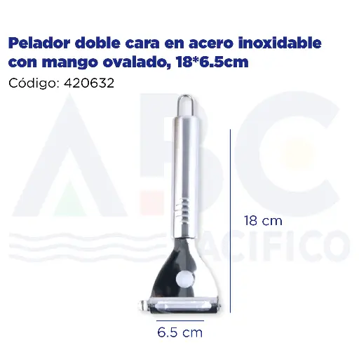 [420632] Pelador doble cara en acero inoxidable con mango ovalado, 18*6.5cm