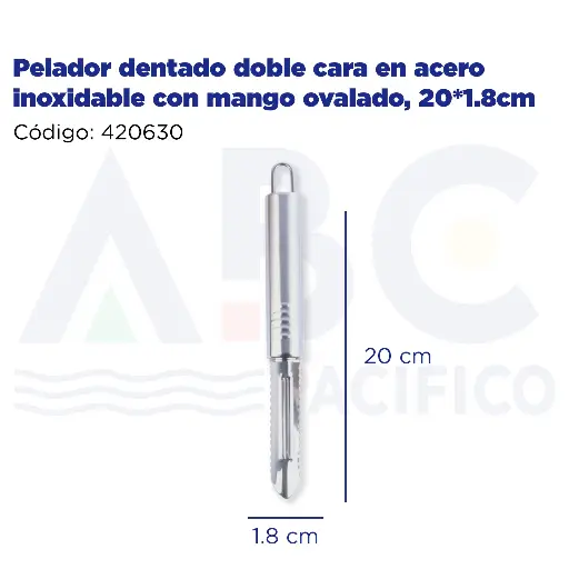 [420630] Pelador dentado doble cara en acero inoxidable con mango ovalado, 20*1.8cm