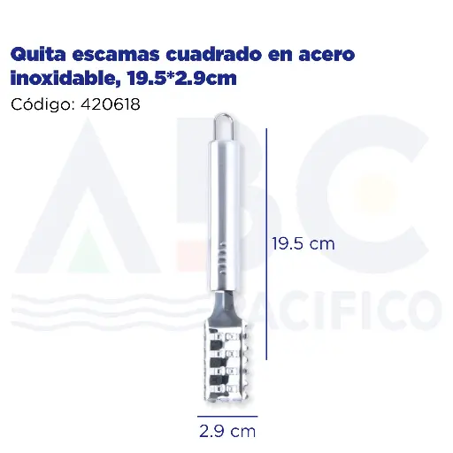 [420618] Quita escamas cuadrado en acero inoxidable, 19.5*2.9cm