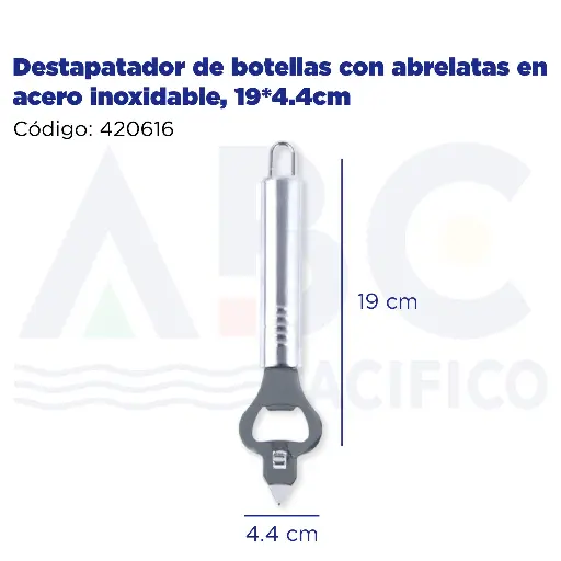 [420616] Destapatador de botellas con abrelatas en acero inoxidable, 19*4.4cm
