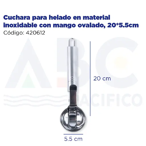 [420612] Cuchara para helado en material inoxidable con mango ovalado, 20*5.5cm