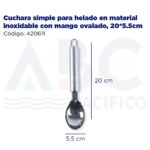 [420611] Cuchara simple para helado en material inoxidable con mango ovalado, 20*5.5cm