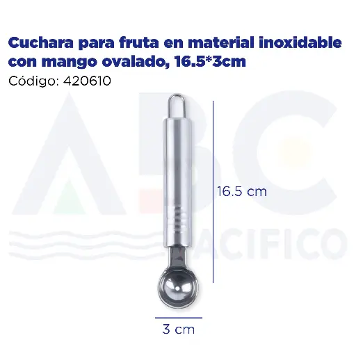 [420610] Cuchara para fruta en material inoxidable con mango ovalado, 16.5*3cm