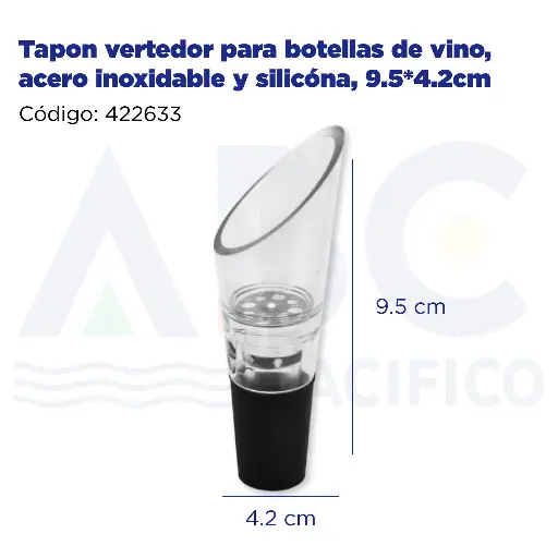 [422633] Tapon vertedor para botellas de vino, acero inoxidable y silicóna, 9.5*4.2cm
