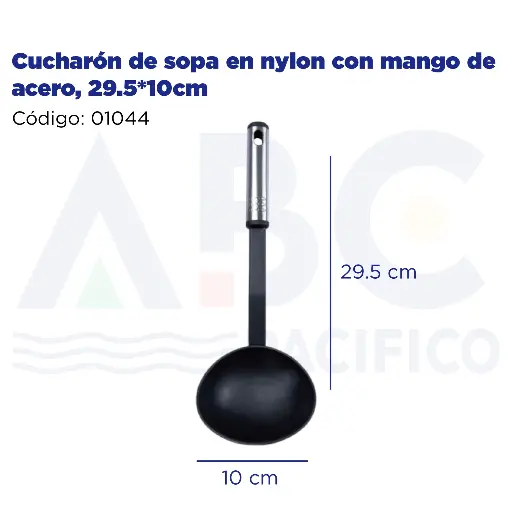 [421044] Cucharón de sopa en nylon con mango de acero, 29.5*10cm
