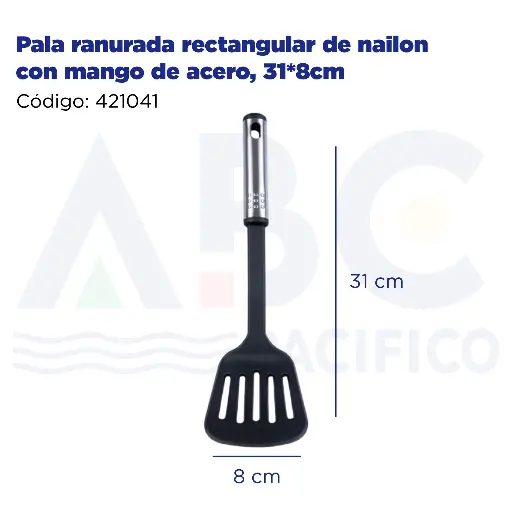 [421041] Pala ranurada rectangular de nailon con mango de acero, 31*8cm
