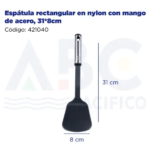 [421040] Espátula rectangular en nylon con mango de acero, 31*8cm