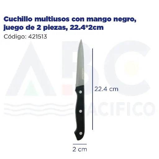 [421513] Cuchillo multiusos con mango negro, juego de 2 piezas, 22.4*2cm