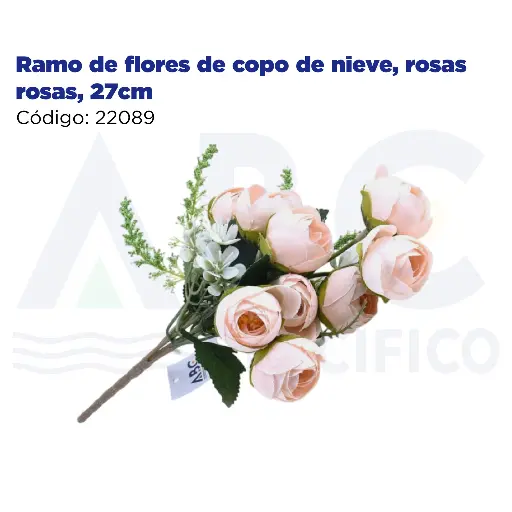 [22089] Ramo de flores de copo de nieve, rosas rosas, 27cm