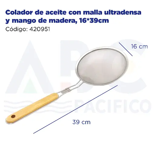 [420951] Colador de aceite con malla ultradensa y mango de madera, 16*39cm