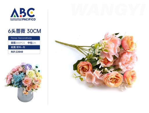 [22040] Flores decorativas, 6 rosas, 30cm