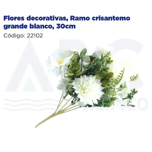 [22102] Flores decorativas, Ramo crisantemo grande blanco, 30cm