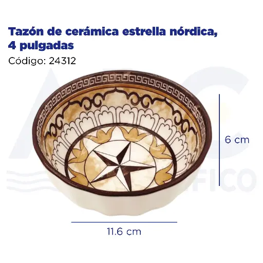 [24312] Tazón de cerámica estrella nórdica, 4 pulgadas