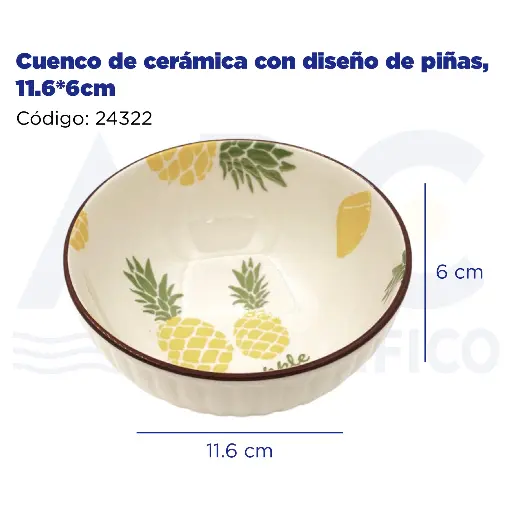 [24322] Cuenco de cerámica con diseño de piñas, 11.6*6cm
