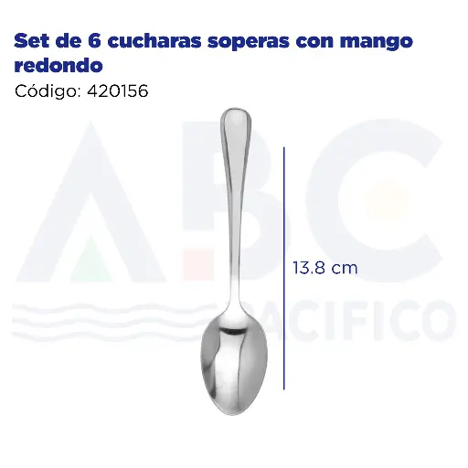 [420156] Set de 6 cucharas soperas con mango redondo