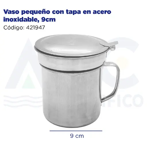 [421947] Vaso pequeño con tapa en acero inoxidable, 9cm