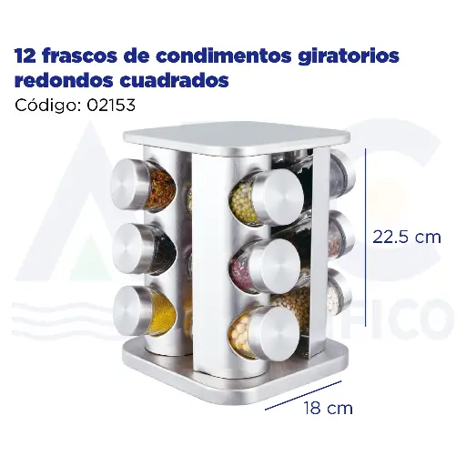 [02153] 12 frascos de condimentos giratorios redondos cuadrados