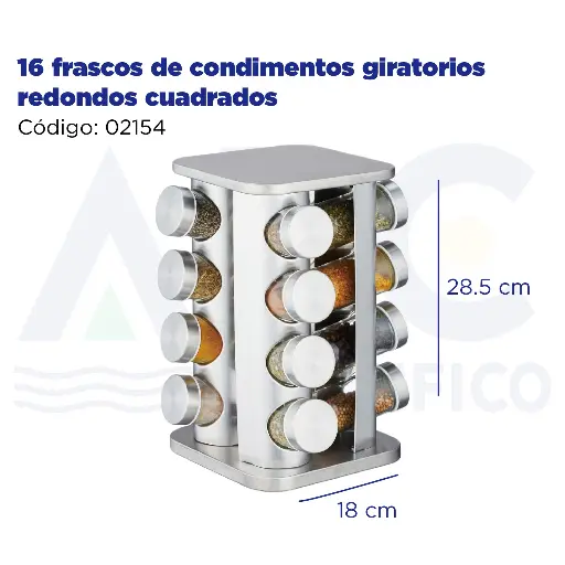 [02154] 16 frascos de condimentos giratorios redondos cuadrados
