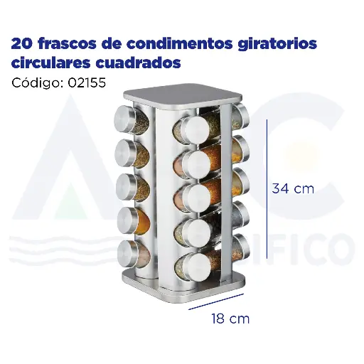 [02155] 20 frascos de condimentos giratorios circulares cuadrados