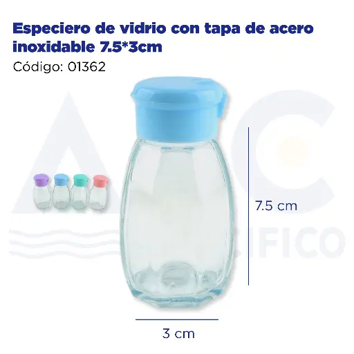 [01362] Especiero de vidrio con tapa de acero inoxidable 7.5*3cm