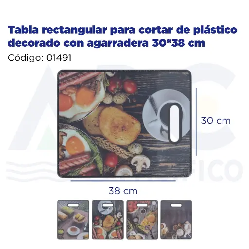 [01491] Tabla rectangular para cortar de plástico decorado con agarradera 30*38 cm