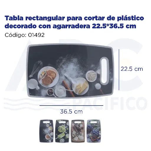 [01492] Tabla rectangular para cortar de plástico decorado con agarradera 22.5*36.5 cm