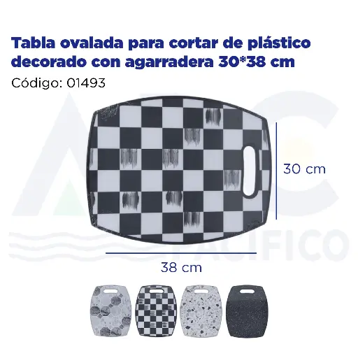 [01493] Tabla ovalada para cortar de plástico decorado con agarradera 30*38 cm