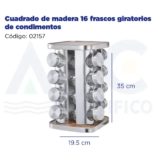 [02157] Cuadrado de madera 16 frascos giratorios de condimentos