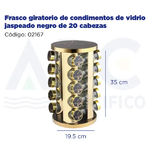 [02167] Frasco giratorio de condimentos de vidrio jaspeado negro de 20 cabezas