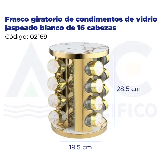 [02169] Frasco giratorio de condimentos de vidrio jaspeado blanco de 16 cabezas