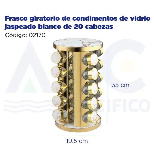 [02170] Frasco giratorio de condimentos de vidrio jaspeado blanco de 20 cabezas